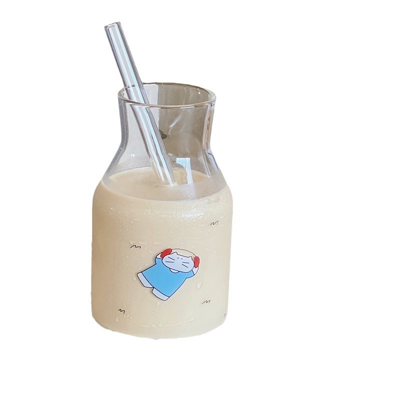 Customized ins blogger's same style of glass cups: simple cat juice cup, milk cup, coffee cup, cold brew glass bottle Item Picture