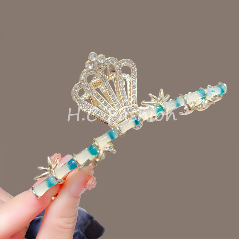 New national trend ancient-style bamboo joint crown claw clip for women, large shark clip, high-end hairpin, exquisite and beautiful hair accessory Specification drawing