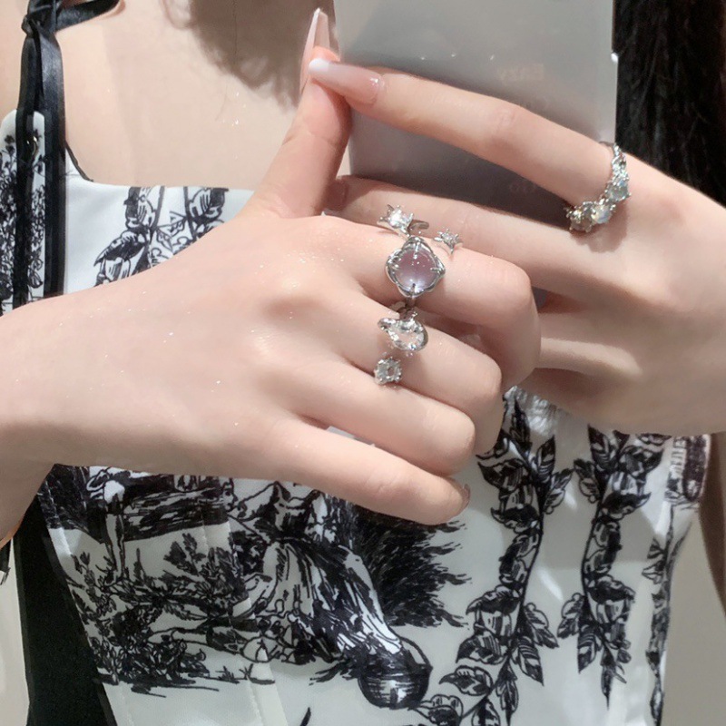 Moonlight starlight irregular niche design Cool and spicy girl exaggerated opening adjustment ring women's Instagram cold style ring details Picture