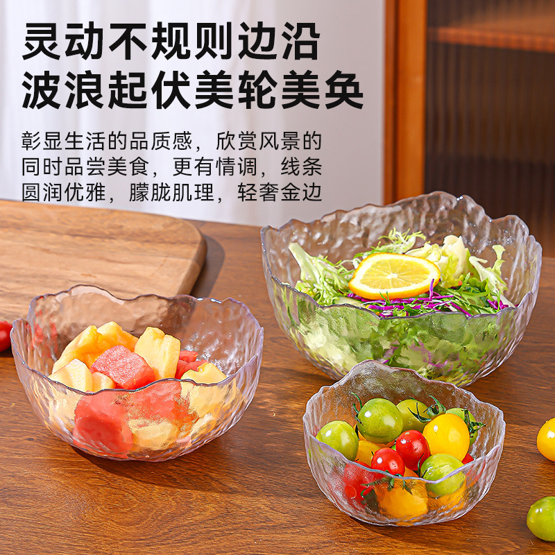 Wholesale transparent glass bowls, salad bowls, high-quality fruit plates, dessert soup bowls, Japanese-style gold-edge tableware, bowls and plates for household use details Picture