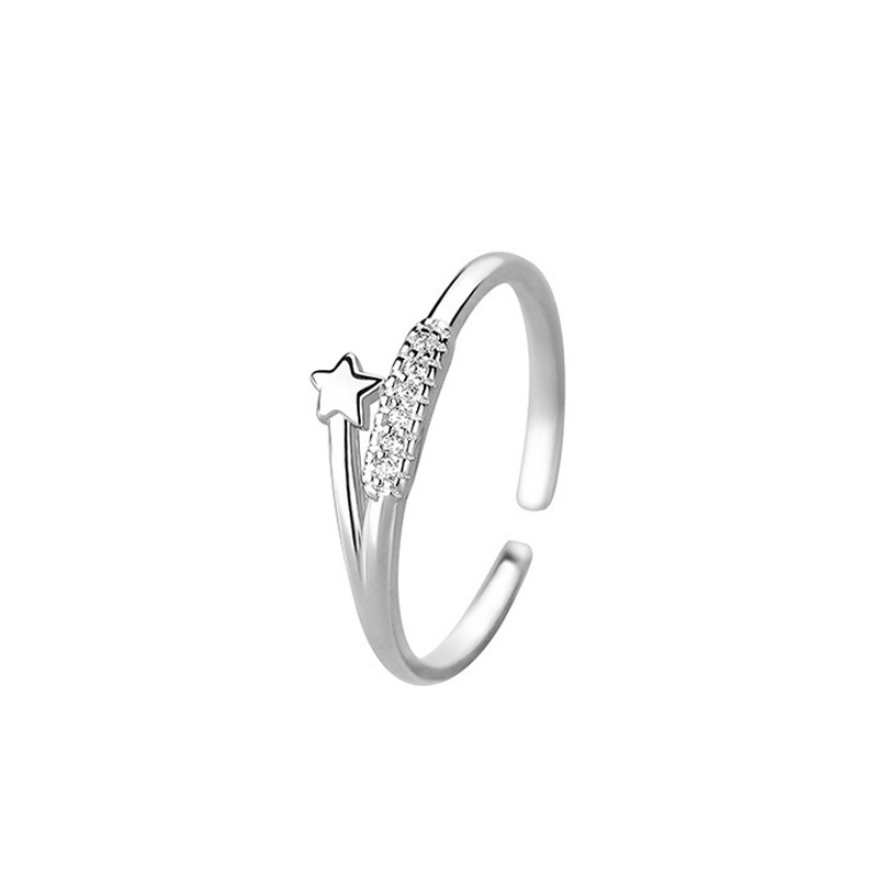 A simple and fresh star-opening ring for a Korean female best friend, cold and charming. A star-set zircon adjustable food ring Item Picture