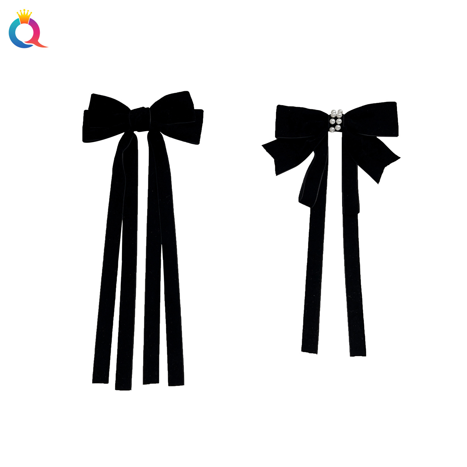 Qiyue Cross-border Velvet Bow Ribbon Hair clips, autumn and winter updo, back of the head hair tie, duckbill clips hair accessories wholesale Item Picture