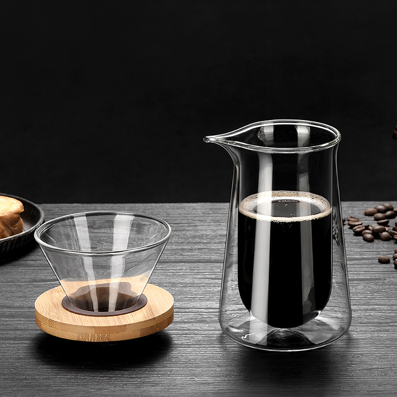Double-layer glass hand-brewed coffee pot, home sharing pot, high borosilicate filter cup, cold brew and cold brew filtering coffee equipment details Picture