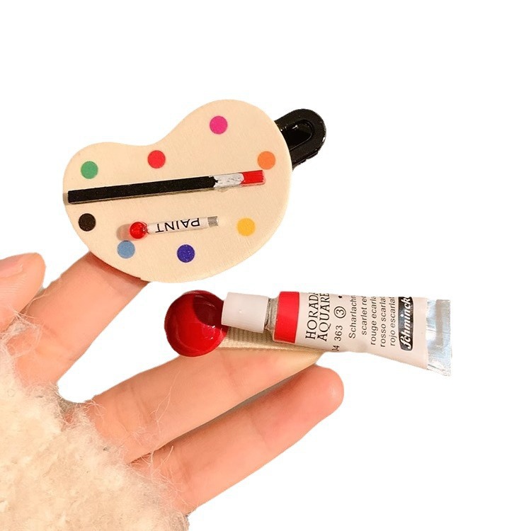 SAN Tong Fu 2025 New Style hair clips, cute and creative stationery, oil paints, brushes, bangs clips, hair accessories, edge clips for women Item Picture