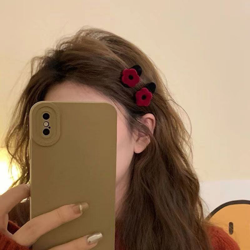 2025 Manor Wine Red Velvet Flower Hair Clip, Korean retro hair accessory for Women, high-end bangs clip, side clip hair clip full figure