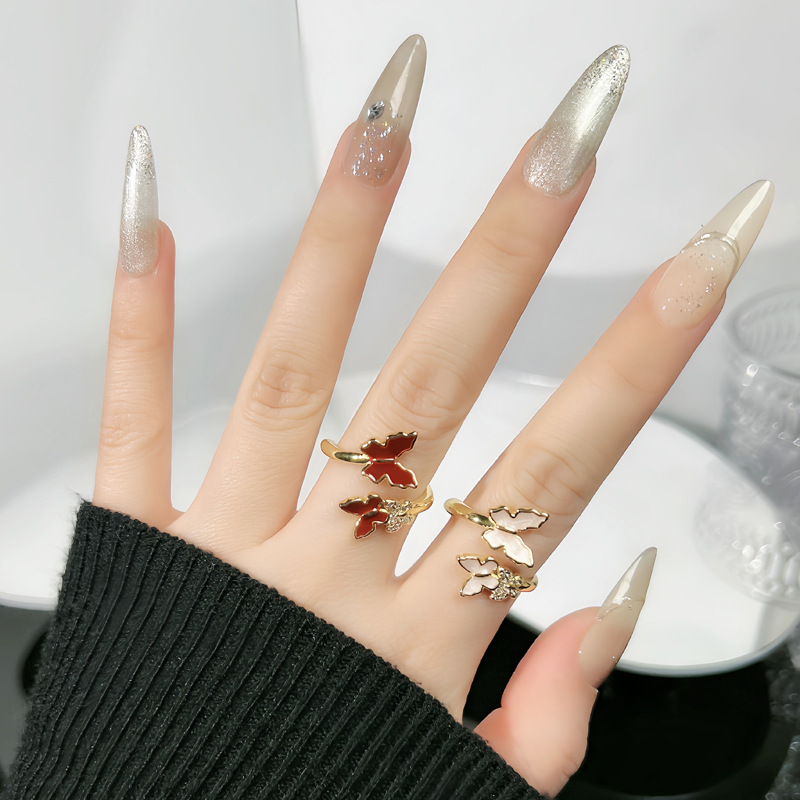 New Year's sweet and cool, super fairy-like double butterfly enamel ring, women's fashion, niche and unique design, exquisite and versatile ring trend details Picture