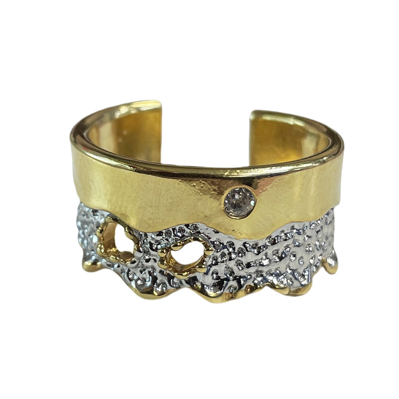 European and American irregular texture two-color open ring, punk hip-hop androgynous style, niche exquisite couple ring Item Picture