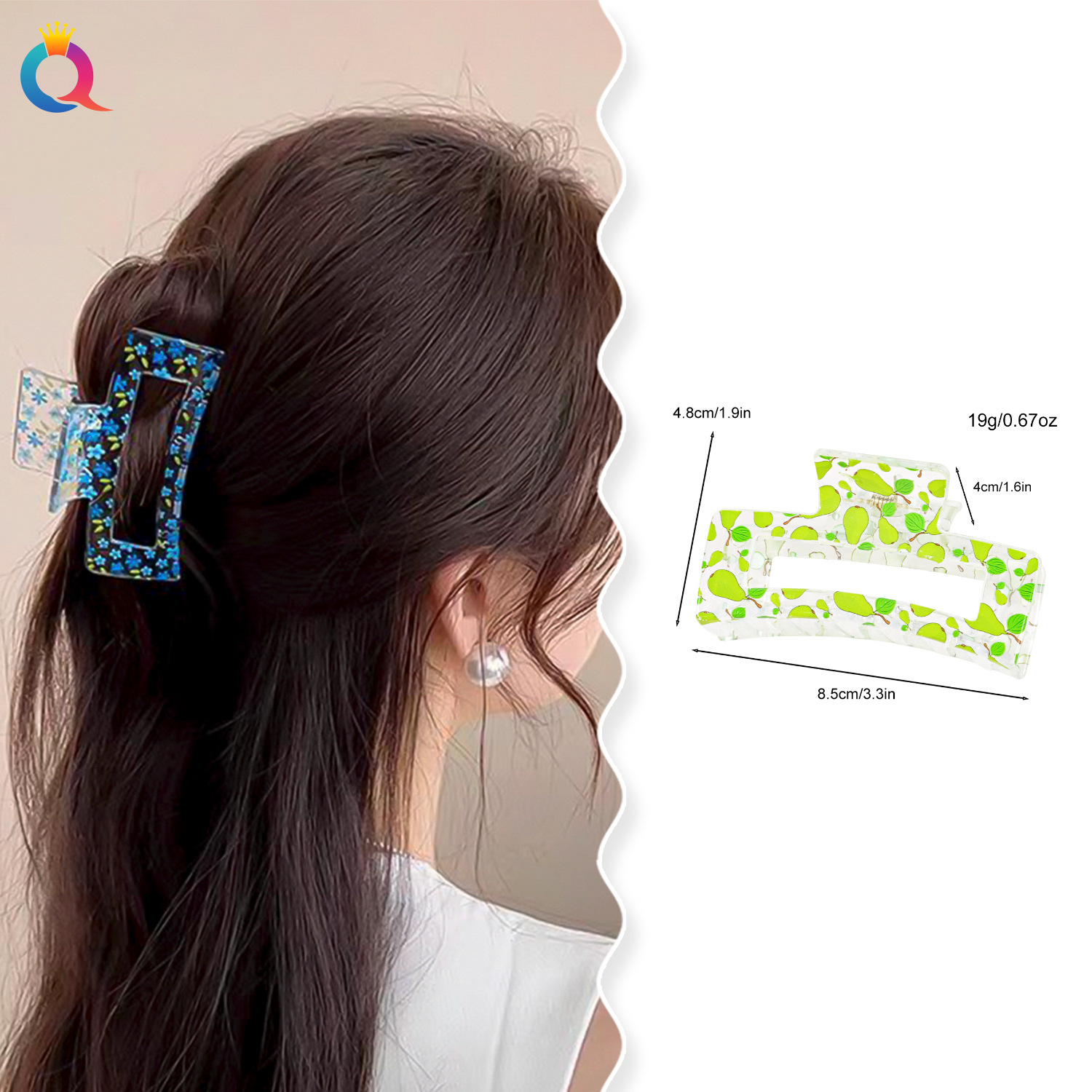 Qiyue Yiwu Heat Transfer Printed hair clips, fruit floral bun hair clips, cute back head shark clips hair accessories wholesale Specification drawing