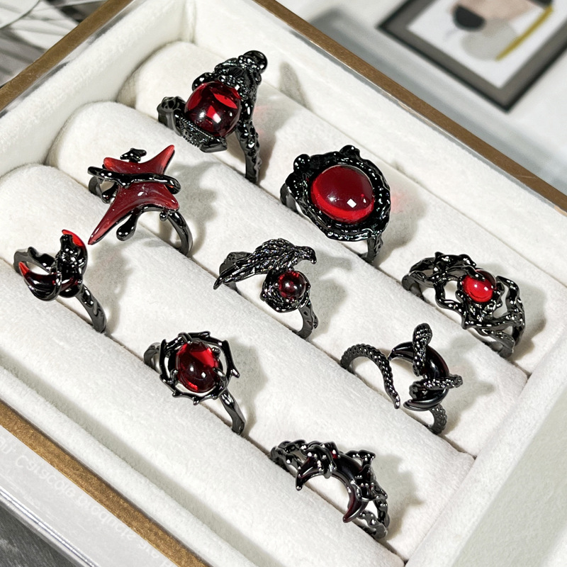 European and American dark cross moon irregular texture fashion open ring androgynous punk sweet cool ring trend Specification drawing