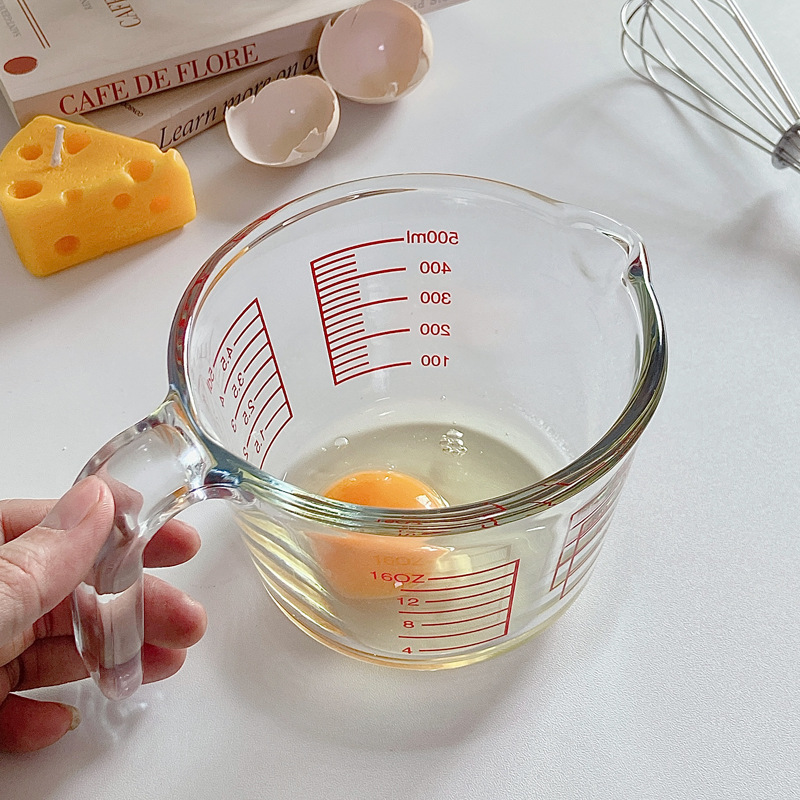 Bolimei high borosilicate household glass measuring cup with scale, large capacity for baking, microwave, handle, thickened and transparent Specification drawing