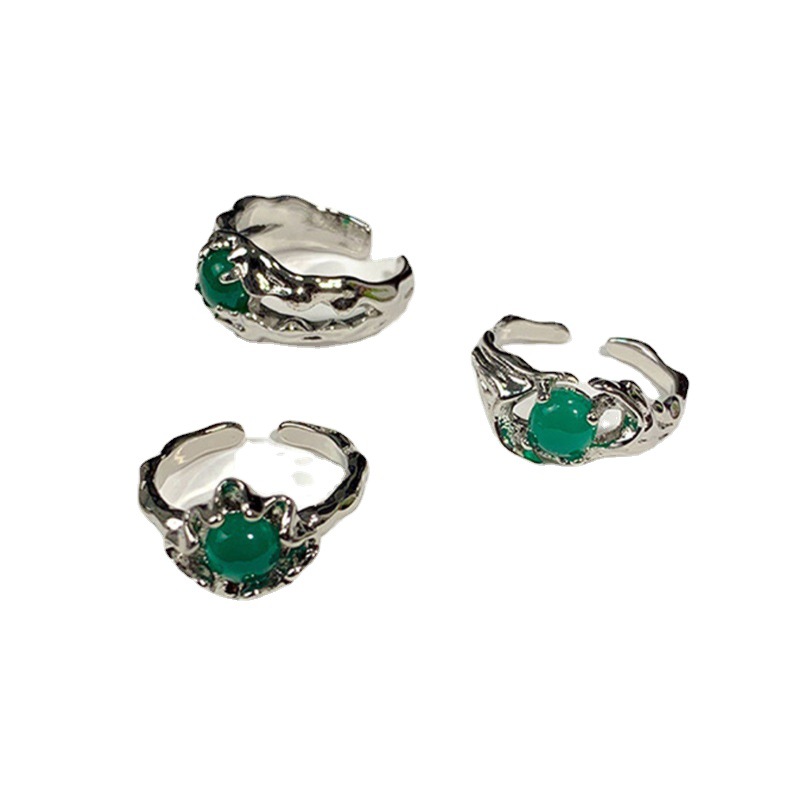 The pleated lava green stone open ring with a new Chinese style for women, featuring a high-end, light luxury and unique design Item Picture
