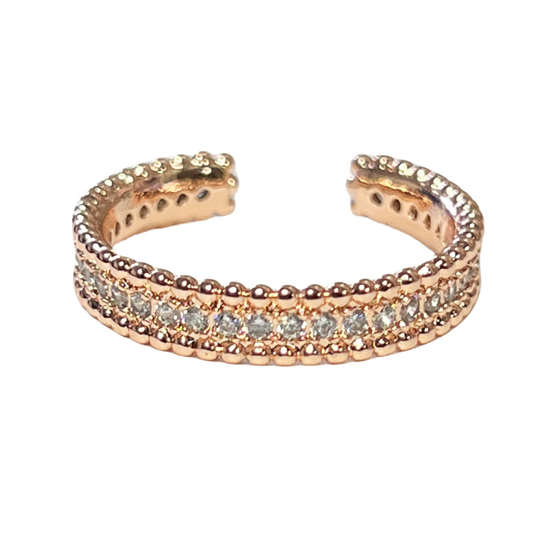 Minimalist double butterfly rose gold fashionable open ring women's volleyball diamond beaded edge cold and unique style index finger ring Item Picture