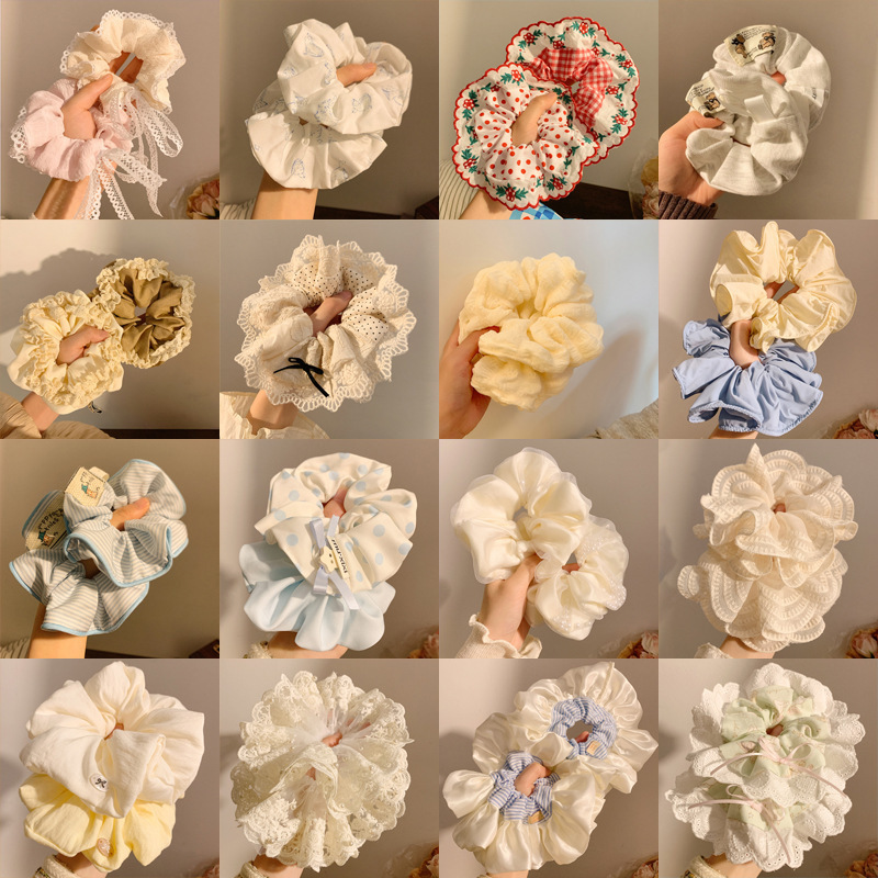 French retro large intestine hair band, women's high-end satin style, Korean versatile hair tie, forest-style hair tie, large headwear full figure