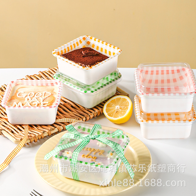 Japanese checkered bento box, tiramisu packaging box, multi-layer hand-painted cake box, macaron dessert packing box details Picture