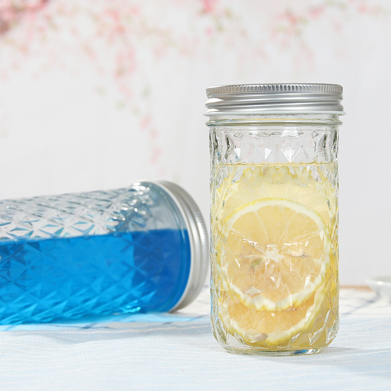 Fashionable diamond-shaped b Mason beverage cup, diamond juice cup, dining milk tea beverage cup, jam bottle, honey bottle Application Scenario