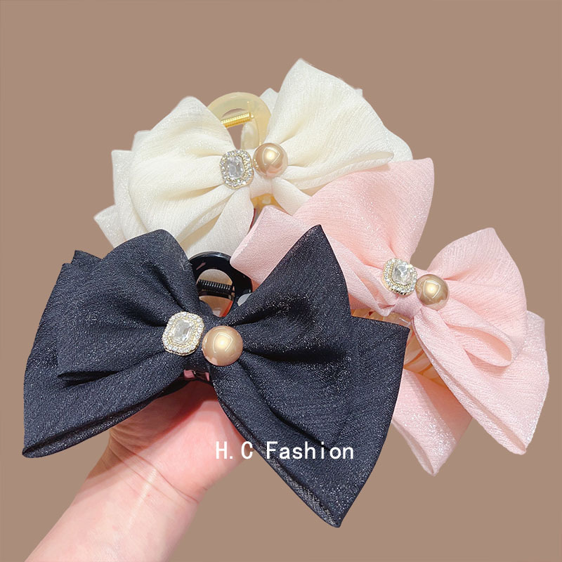 A new large-sized, elegant and stylish bow clip, a high-end organza hair clip for the back of the head details Picture