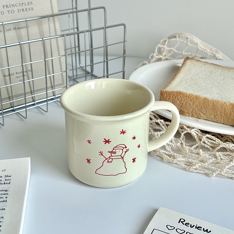 High-quality, simple Christmas snowman ceramic cups, mugs, cartoon coffee cups, couple gifts, water cups, milk cups details Picture