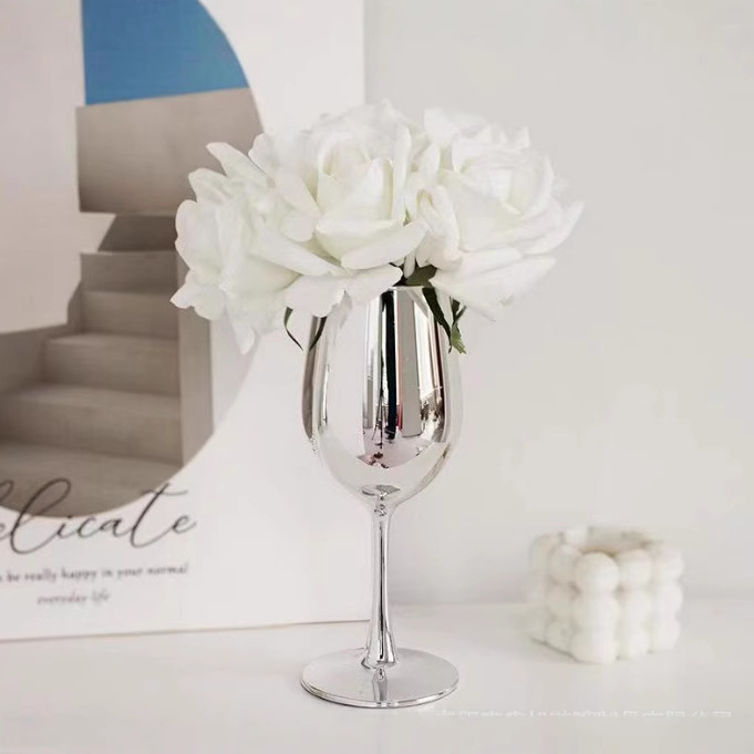 New silver goblets for home living room table decoration, silver glass goblets for vases Application Scenario