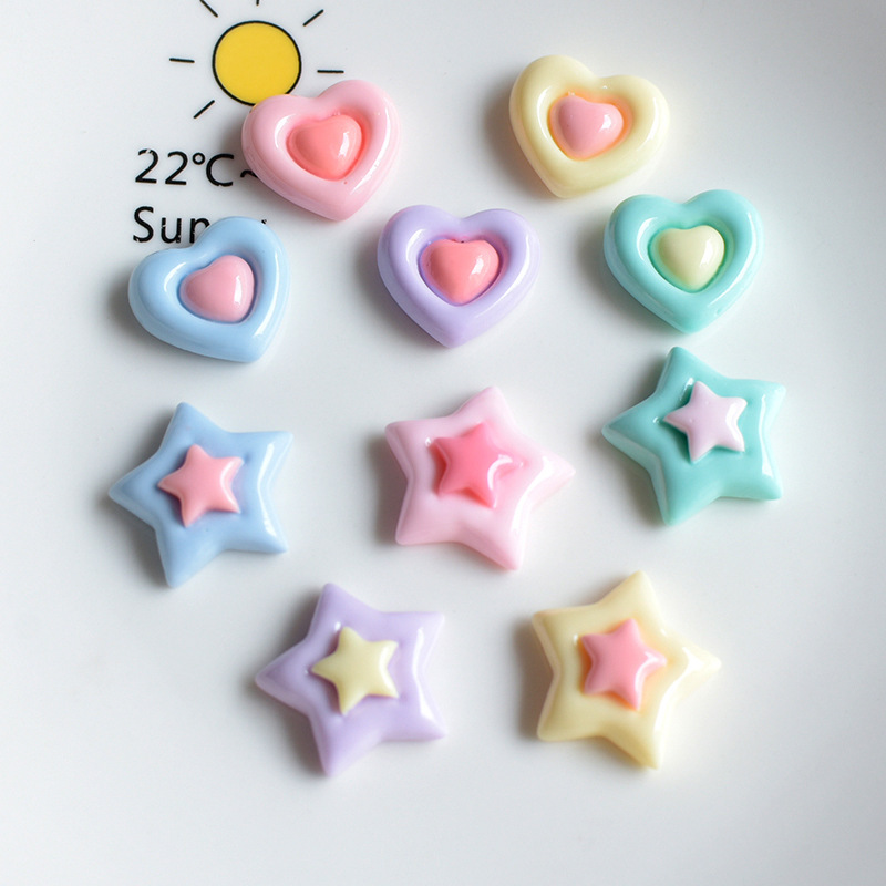 Double-layer heart-shaped star diy accessories, cream-style handmade hair ornaments, hair clips, accessory materials, mobile phone cases, resin accessories full figure
