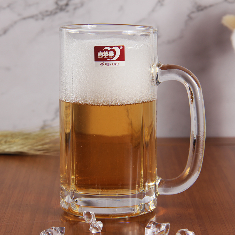 Wholesale of large-capacity green apple beer mugs, draft beer cups, juice cups, beverage cups, water cups and glass cups with logo printing full figure