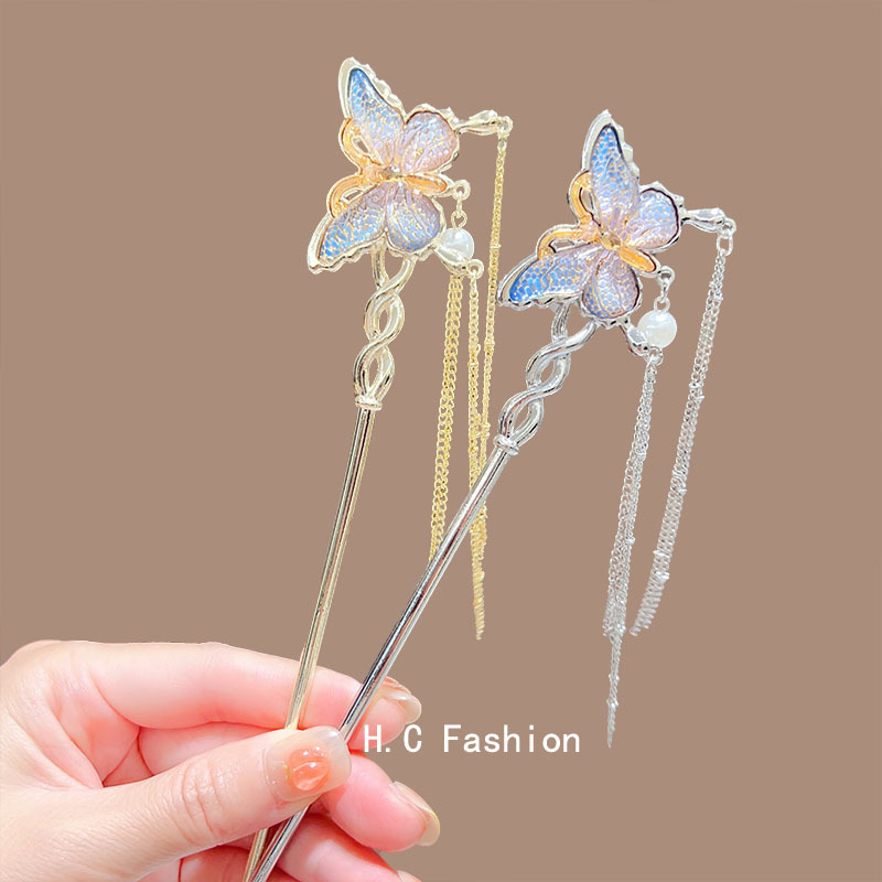 A super ethereal ancient-style butterfly tassel hairpin with a feminine and high-end feel, a new Chinese-style hairpin, a rocking hairpin, and a horse-faced skirt accessory details Picture