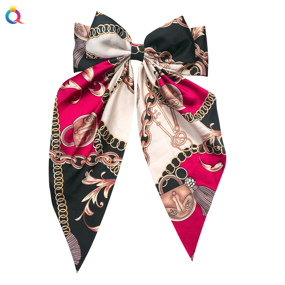 Qiyue Special Offer: Bow ribbon hair clips, simple and elegant, silk back head spring clip hair accessories for women wholesale Item Picture