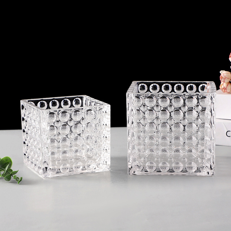 Wholesale square glass vases, pothos hydroponic flowerpots, square jars, scented wax cups, succulent beaded candlesticks, thickened full figure