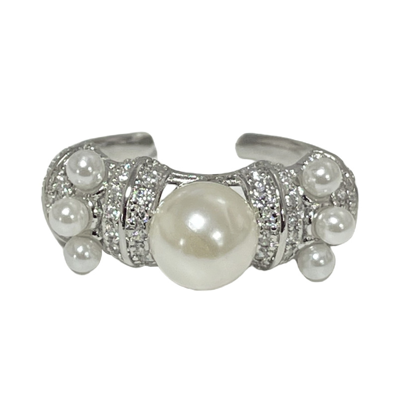 【 Pearl and Diamond Dream 】 A light luxury and niche Korean pearl Open-top ring, sweet, cool, exquisite and fashionable layered ring for women Item Picture