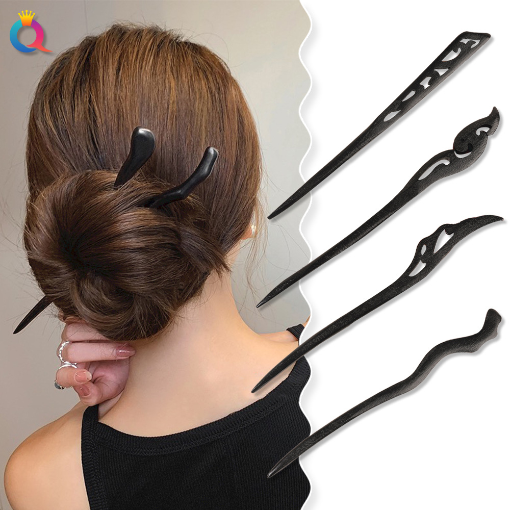 Qiyue Chinese-style wooden hairpins, black new Chinese-style high-end hairpins, hairpins, hair accessories, and Hanfu hair accessories for women details Picture