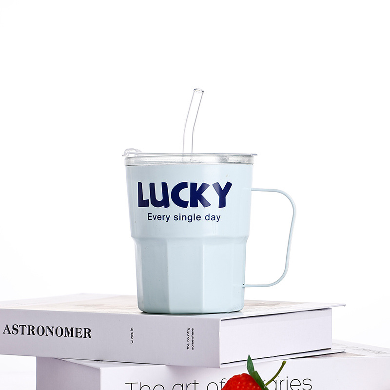 ins style, high appearance level, straw cup, simple and niche glass water cup, portable summer mug with handle, glass cup Item Picture