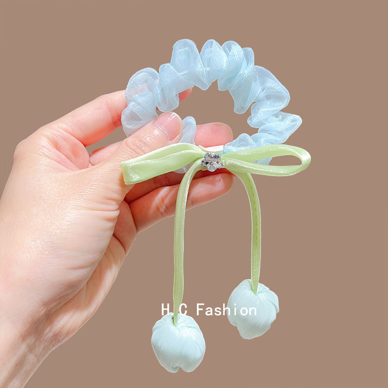 Korean-style tulip ribbon, large intestine hair band, high-end feminine hair tie, leather band, ponytail, elegant hair tie, flower headwear Application Scenario