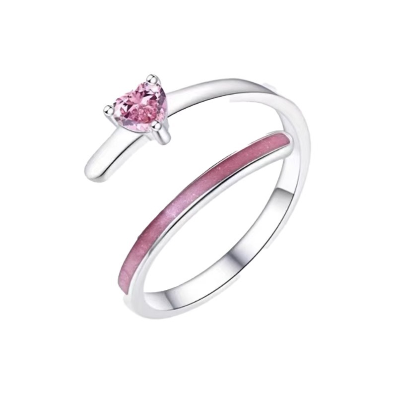 Heart-shaped pink diamond, unique and elegant design, sweet and cool ring, women's light luxury, trendy and niche ring, open index finger tail ring Item Picture