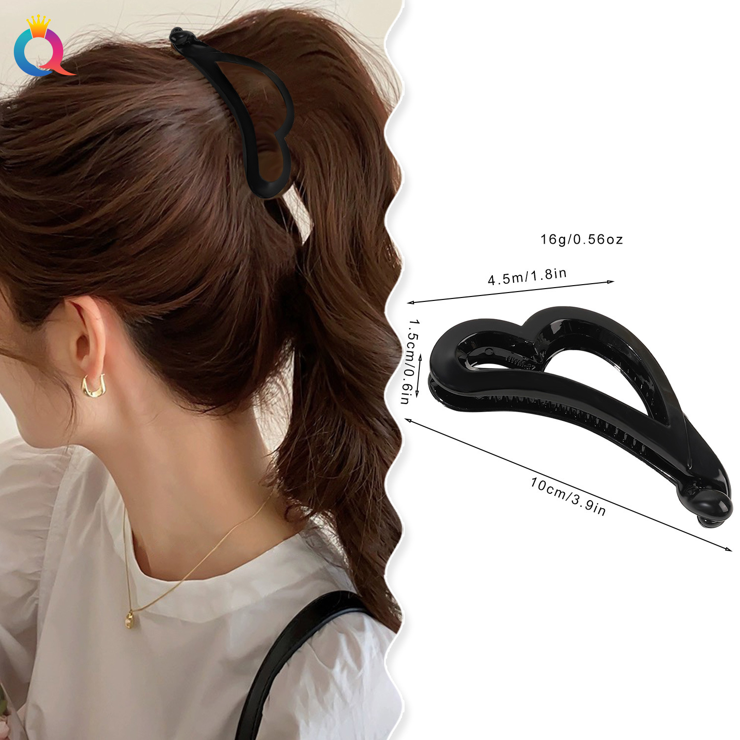 Qiyue Amazon pc Heart-shaped Banana Clip, Large Hair Clip, High-end Sense Plate Hair clip, Women's ponytail clip, Hair accessory wholesale details Picture