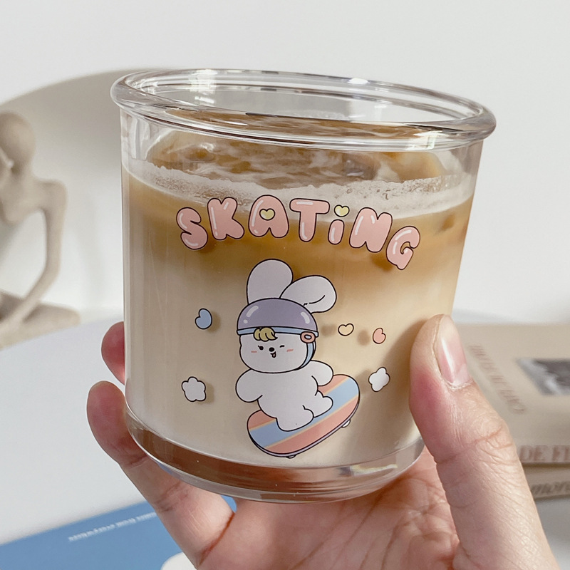 Bolimei glass coffee cups, household drinking cups wholesale, cold brew cups, latte breakfast water cups, girlish heart Specification drawing