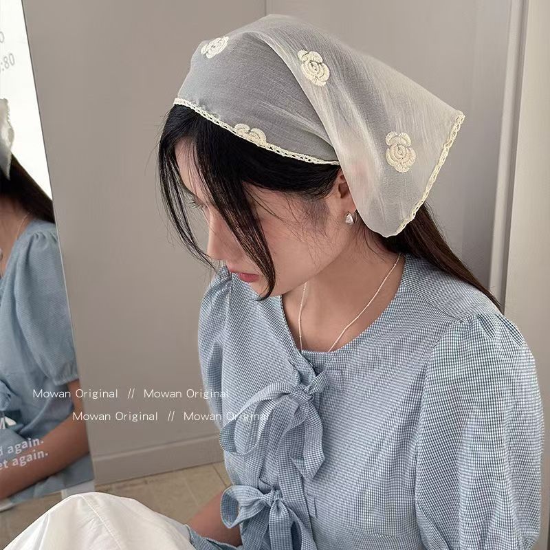 The new 2025 pastoral style hair accessories are sweet and elegant. The best-selling lace triangular scarf hair band and retro checkered ribbon hair band Specification drawing