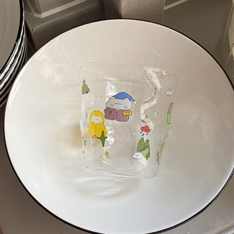 Homemade niche Instagram dozing cat irregular coffee cup, high borosilicate glass water cup, heat-resistant 325ml Specification drawing