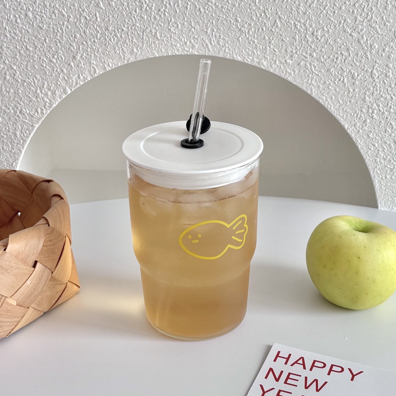 Boli American, Japanese and South Korean bloggers' InS-style high borosilicate glass straw cups, girlish heart water cups, student drinking cups details Picture