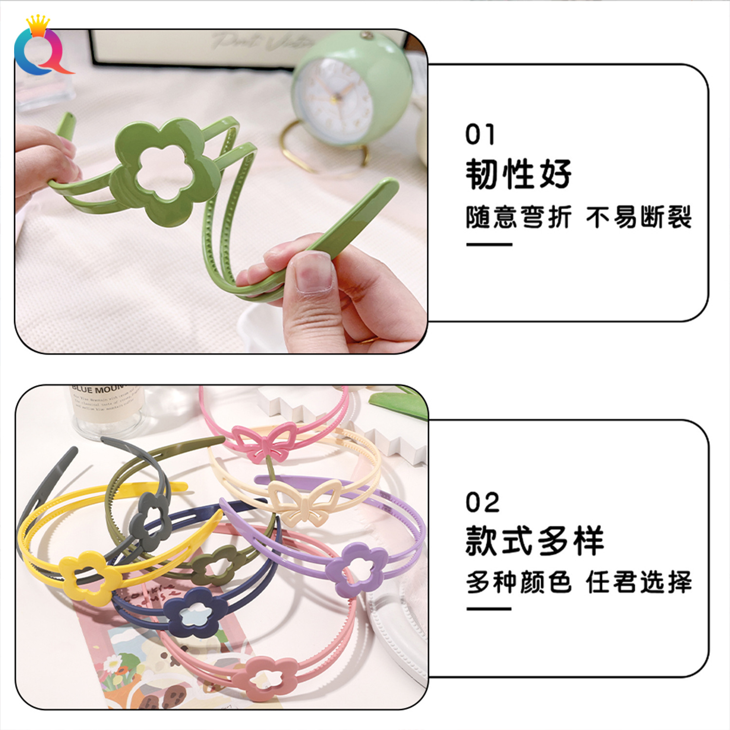 Qiyue Children's butterfly hairband, girls' hair accessory, anti-slip with teeth, sweet little girl hairpin, ins flower Girls' hairstyle Specification drawing