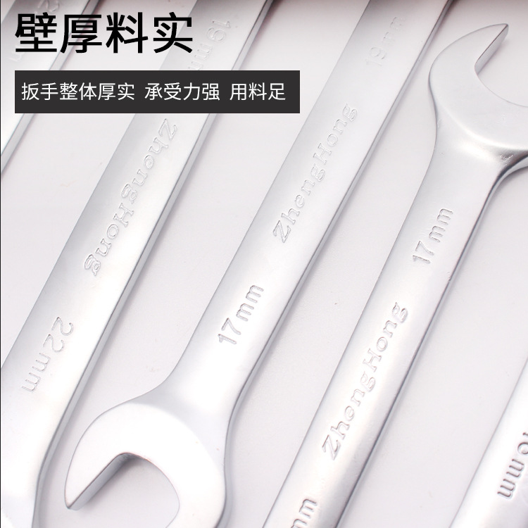 [Double-head Open-end Wrench] Matte nickel-chromium-vanadium steel loading and unloading maintenance tool manual quick open-end wrench Specification drawing