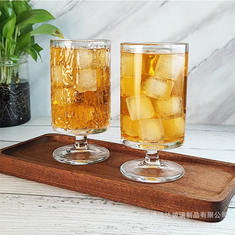 Bark-patterned highball cups, ins household glass cups, coffee cups, juice cups, sparkling water cups, beverage cups, whisky cups Specification drawing
