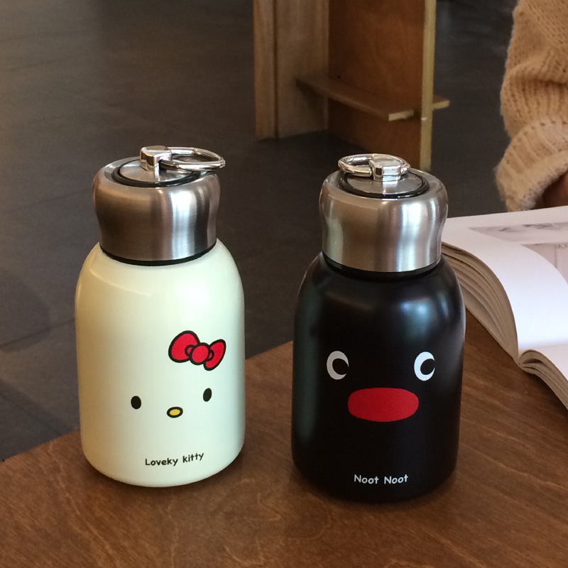 Cartoon kt Penguin stainless steel insulated cup, black mini portable cold preservation cup, cute and small pocket cup full figure