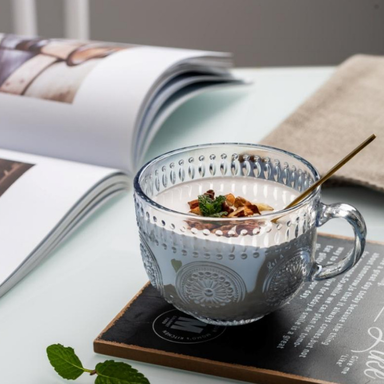 Green apple creative relief engraved household breakfast cup, glass coffee cup, milk tea cup, oat cup, milk cup details Picture