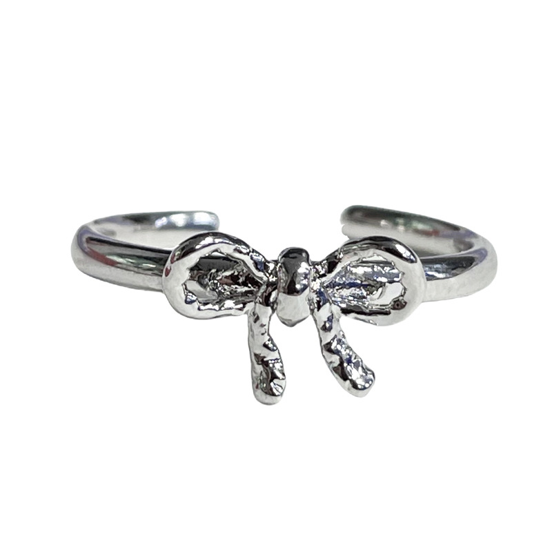 Simple and plain circle, bow, ribbon and pearl ring, adjustable for women, versatile, unique, high-end and elegant ring Item Picture