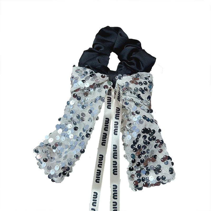 Heavy industry hair accessory ~ Korean-style sequined bow large intestine circle, high-end and fashionable, little girl bun hairstyle, elegant hair circle Item Picture