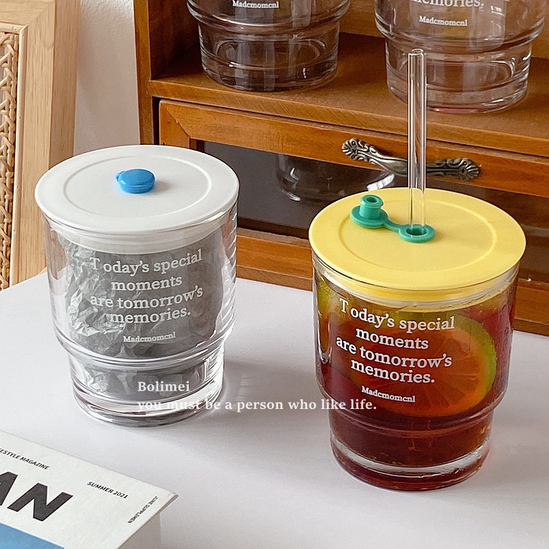 Designer Korean InS-style glass straw cup, cold brew coffee cup, milk tea cold drink water cup details Picture
