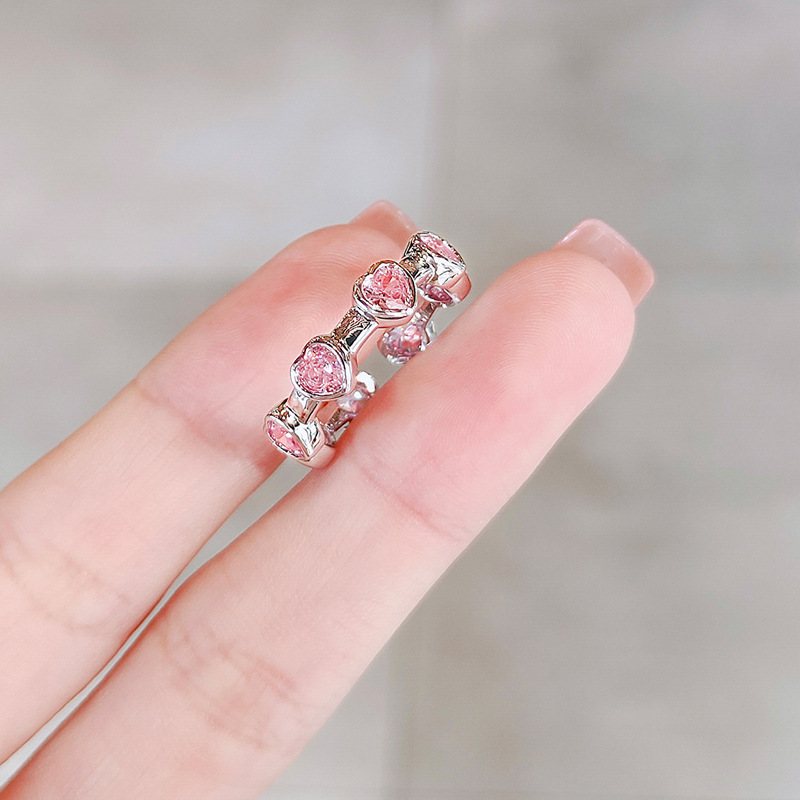 Sweet and cool, cold style, unique pink diamond, heart-shaped zircon open ring, a women's niche, ins, light luxury and high-end food ring Application Scenario