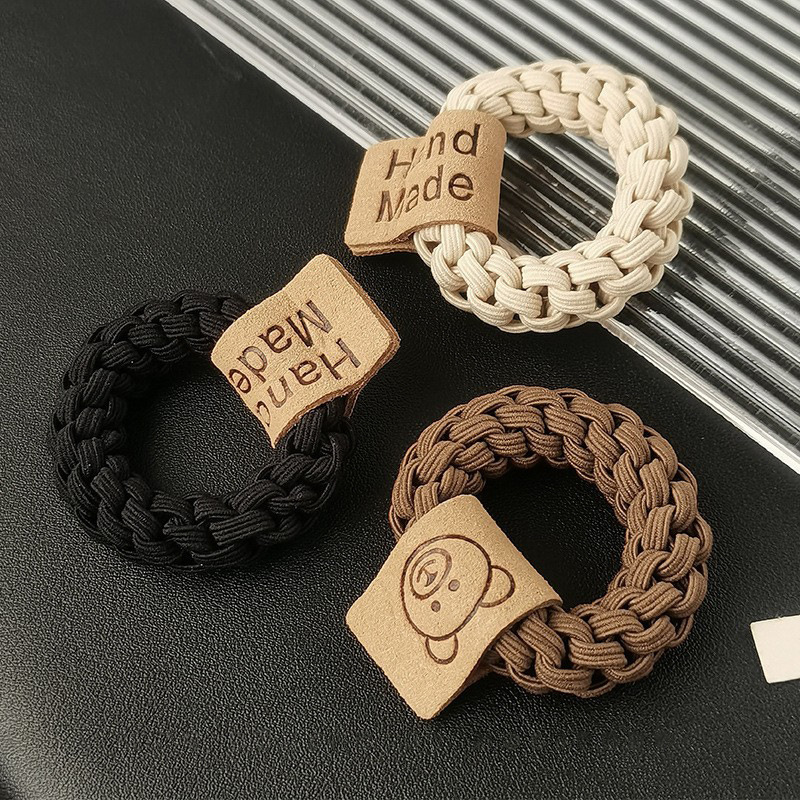 Korean cute bear headband hair tie with a high-end female look, high elasticity thick rubber band, ins high appearance level braided hair tie details Picture