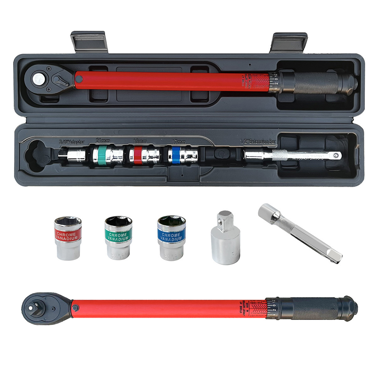6-piece set of round tube torque wrench, 72-tooth torque wrench, 1/2" 20-230N.m spark plug torque wrench full figure