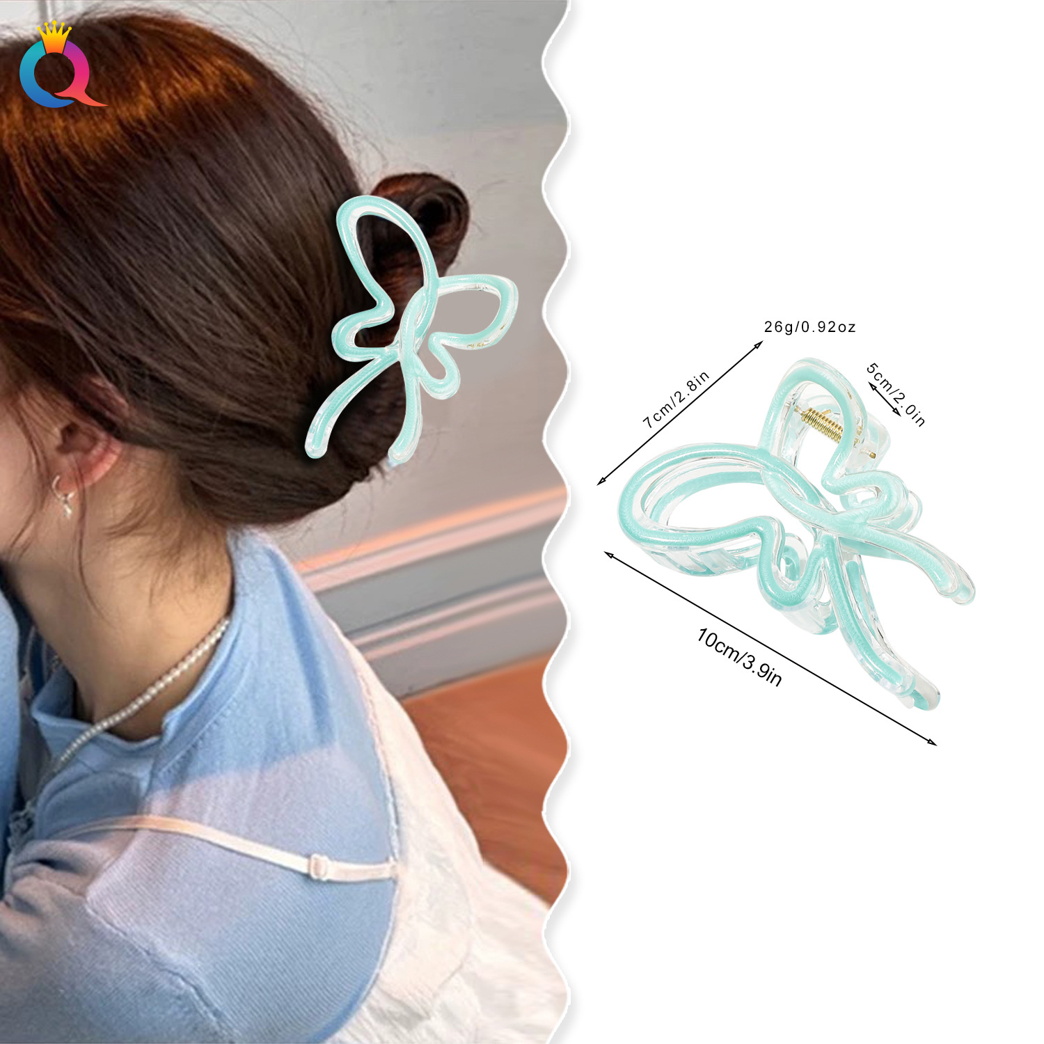 Qiyue gradient Oil Drip Grab clip, butterfly hair clip, high-end shark clip, back head updo hair clip, hair accessory for women wholesale details Picture