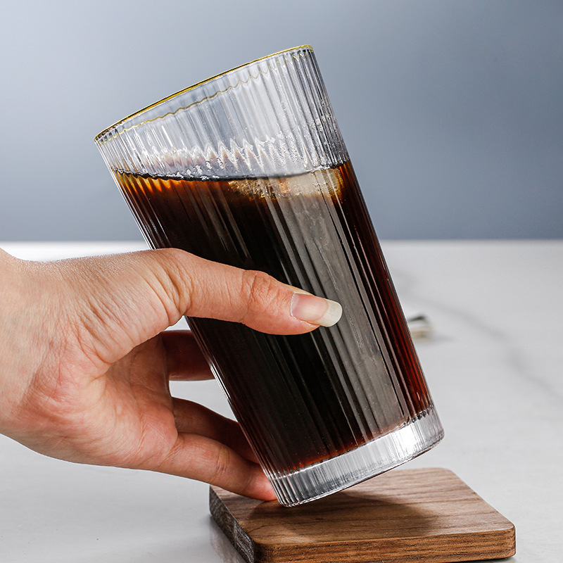 Simple vertical striped glass water cup, Japanese fine striped glass cup, home juice cup, beverage breakfast milk cup Specification drawing